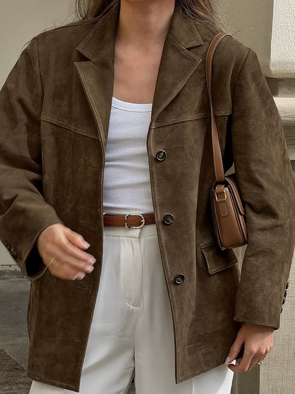 Zara Brown Suede Vintage Lapel Oversized Blazer Fall Winter